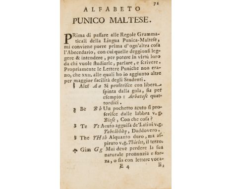 Malta.- Maltese.- Agius de Soldanis (Giovann Pietro Francesco)  Della lingua Punica presentemente usata da Maltesi &amp;c. ov