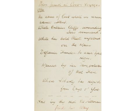 Captain Cook &amp; Arthur O'Connor.- Commonplace book of poetry and prose, manuscript, 91pp. excluding blanks, 1f. loose, oth