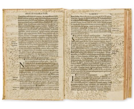 Colines.- Annotated copy.- Quintilianus (Marcus Fabius) Oratoriarum institutionum lib. XII, collation: a4 a-z, A-G8 H10, titl