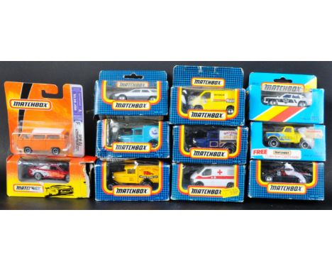 A collection of x11 original vintage Matchbox diecast model cars and other vehicles to include; MB-38 Ford Model A, MB-55 For