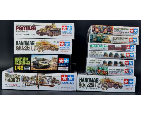 A collection of x11 vintage Tamiya 1/35 scale plastic model kits of Military interest. Examples to include models No. 35017 G