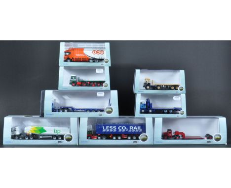 A collection of x8 Oxford Diecast 1/76 scale trucks and lorries of haulage interest to include; TNT Scania 6 Wheel Curtainsid