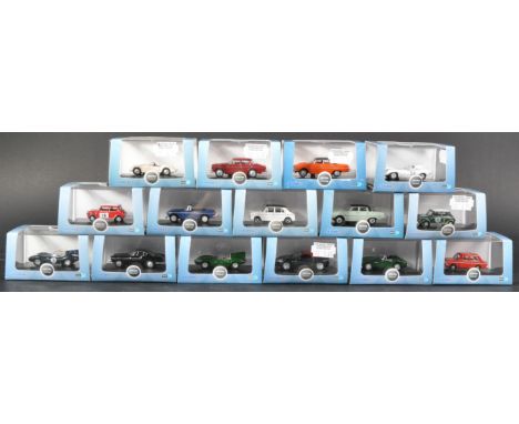 A collection of x15 assorted Oxford Diecast 1/76 scale model cars to include; Jaguar D Type 1957 Le Mans Winner, Austin Heale