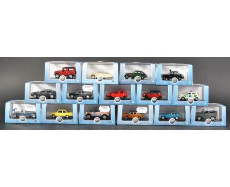 A collection of x15 assorted Oxford Diecast 1/76 scale / trackside model cars to include; Jaguar E-Type Coupe, 1961 Lincoln C