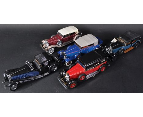 A collection of x5 Franklin Mint 1/24 scale precision diecast model cars to include; 1929 Rolls Royce Phantom I, 1932 Cadilla