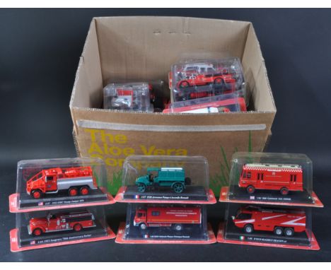 A large collection of assorted Del Prado 1/80 and 1/64 and other scale diecast model Fire Engines of the World. Examples to i