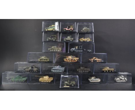A collection of x21 assorted Atlas Editions and Hobby Masters diecast model Military tanks. Examples to include; Churchill MK