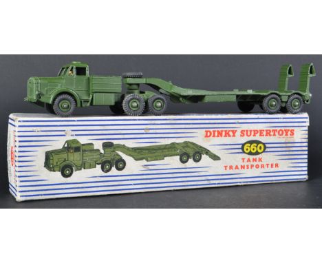 An original vintage Dinky Supertoys diecast model No. 660 Tank Transporter comprising a Thornycroft Mighty Antar hauling a Ta