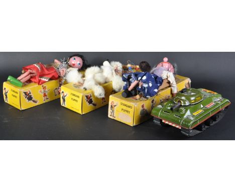 A collection of assorted vintage toys to include x3&nbsp;Pelham Puppets Marlborough Wilts handmade and painted wooden puppets