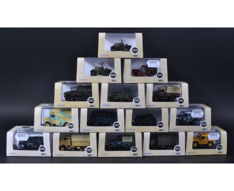 A collection of x15 assorted Oxford Diecast 1/76 scale / trackside Military models to include; RAF Bedford MWD, Land Rover De