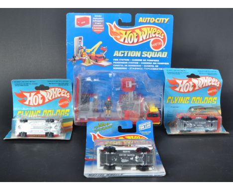 A collection of x4 original vintage Mattel made Hot Wheels diecast model vehicles of Fire Engine interest to include; Flying 