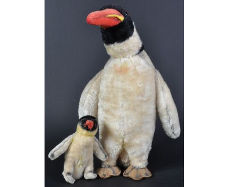 Two vintage 1950's German Steiff made soft toy teddy bears in the form of Penguins. Blonde and black mohair firmly stuffed wi