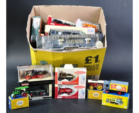 A large collection of assorted boxed diecast model cars, trucks and other vehicles. Largely Matchbox Models of Yesteryear alo