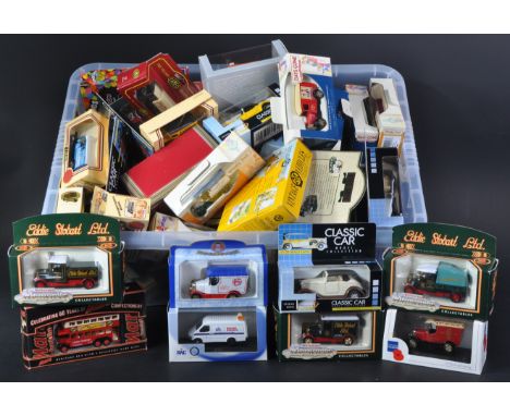 A large collection of assorted diecast model cars. Largely Lledo Days Gone advertising models of public transport and haulage