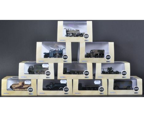 A collection of x10 assorted Oxford Diecast 1/76 scale Military models to include; Bedford QLD 1st Armoured Division 1941, Be