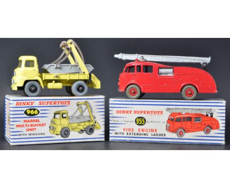 Two vintage Dinky Supertoys diecast models comprising 955 Fire Engine with extension ladder and 966 Marrel Multi-Bucket Unit 