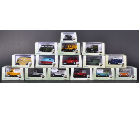 A collection of x15 assorted Oxford Diecast 1/76 scale / trackside model cars to include; Chipperfield Caravan, Land Rover De