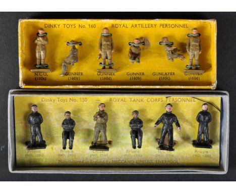 Two vintage Dinky Toys diecast model Military figure sets comprising No. 150 Royal Tank Corps Personnel (with reproduction ca