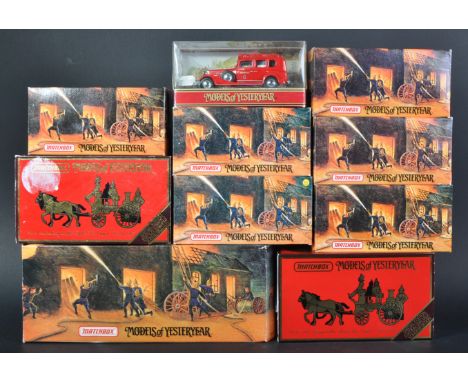 A collection of x9 assorted Matchbox Models of Yesteryear / Y-Series diecast model Fire Engines to include; 1933 Cadillac Fir