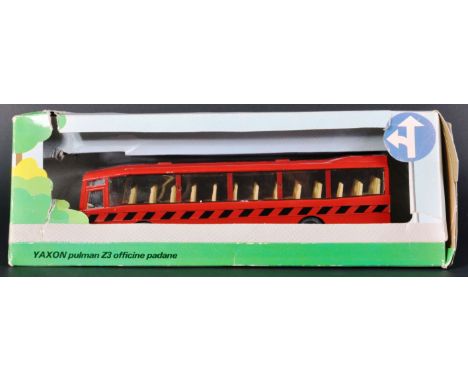 A vintage Italian Yaxon made 1/43 scale diecast model Z3 Pullman bus / coach. Red bodywork with black stripe sticker decals a