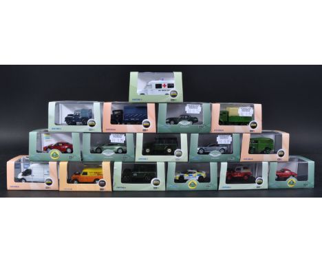 A collection of x16 Oxford Diecast 1/76 scale / trackside model cars from lines comprising; Commercials, Showtime, Omnibus, A