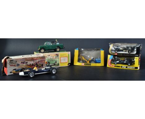 A collection of x5 assorted vintage diecast model cars and other vehicles comprising; Britain's 9777 Military Land Rover with