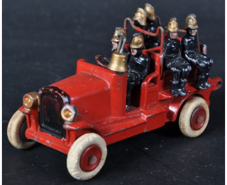 An original 1934 Johillco / John Hill Company diecast model Fire Engine with x6 lead Firefighter figures. White tyres, red hu