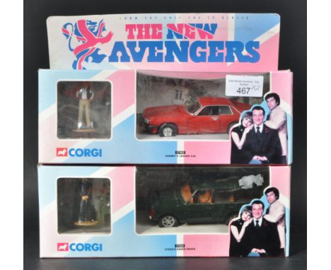 Two original Corgi ' The New Avengers ' diecast model car sets comprising 57405 Gambit's Jaguar XJS and 57604 Steed's Range R