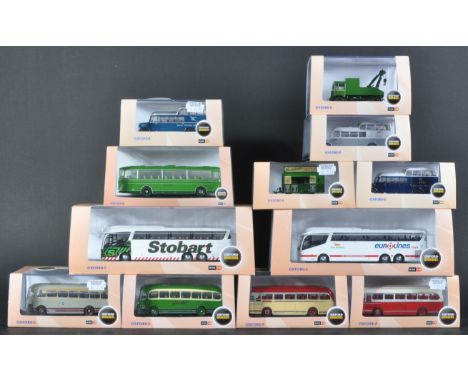 A collection of x12 assorted Oxford Diecast 1/76 scale model Omnibus / Buses to include; Weymann Fanfare Southdown Leyland, E