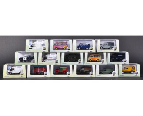 A collection of x15 assorted Oxford Diecast ' Commercials '1/76 scale / trackside model cars to include; BOAC Bedford CA Mini