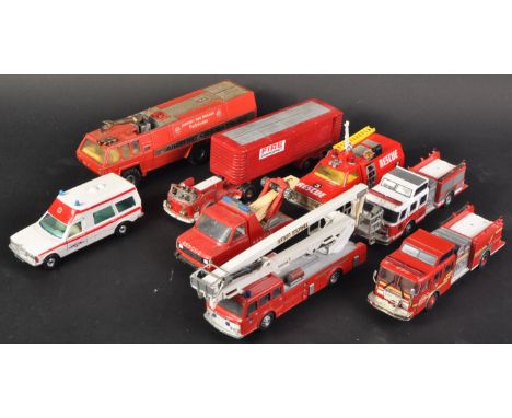 A collection of x8 original vintage Corgi Toys / Corgi Major Toys diecast model Fire Engines. Examples to include; Chubb Path