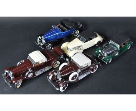 A collection of x5 Franklin Mint 1/24 scale precision diecast model cars to include; 1935 Alvis 4.3 Litre, 1935 Duesenberg J 