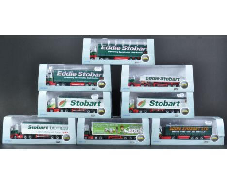 A collection of x8 Oxford Diecast made 1/76 scale Eddie Stobart haulage lorries to include; Scania Highline Walking Floor, Me