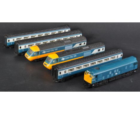 A collection of original Hornby made 00 gauge model railway diesel trainset locomotive engines and x3 Inter-City coaches / ca