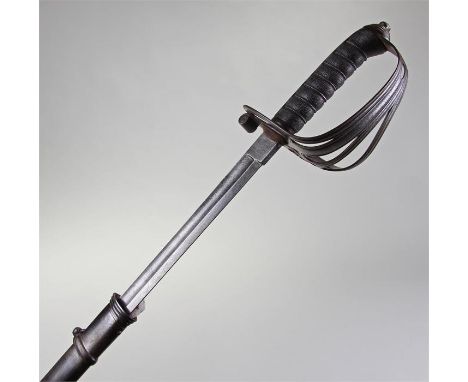 Victorian E M Reilly infantry sword, with metal scabbard, shagreen grip and crown above powder horn cypher, steel named blade