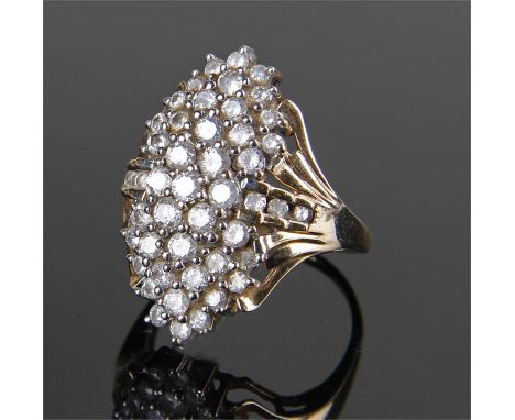 14 carat gold diamond cluster ring, with 49 diamonds set to the head, ring size R