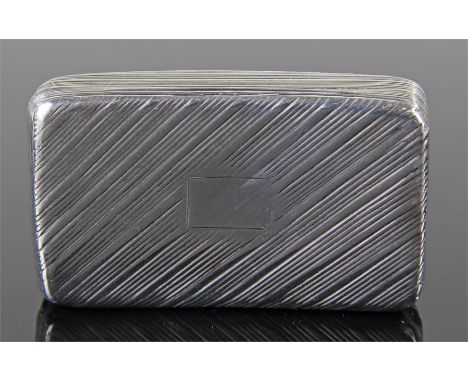 George III silver snuff box, London 1814, maker W Eaton, with diagonal line decorated case, vacant rectangular panel, 6.7cm x