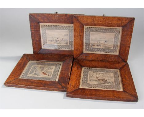 Adam East, (19th Century) set of four prints, two with hunting dogs, a deer and a fox, housed within oak frames, (4)