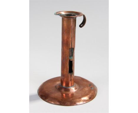 19th Century copper hogscrapper candlestick, of typical form, 13cm high