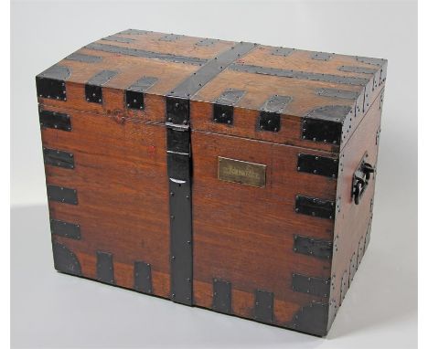 Victorian strapped oak silver chest, the slightly arched top with iron bound strap's, with conforming straps to the base with