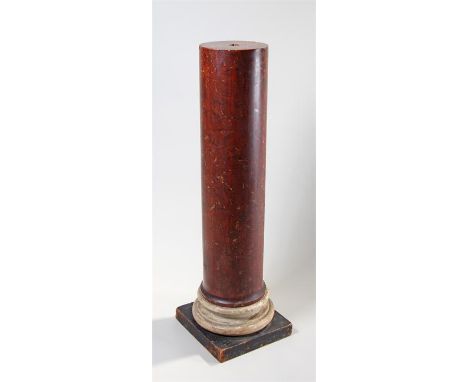 Victorian faux marble column, with red affect marble above a white plaster base, 102cm high