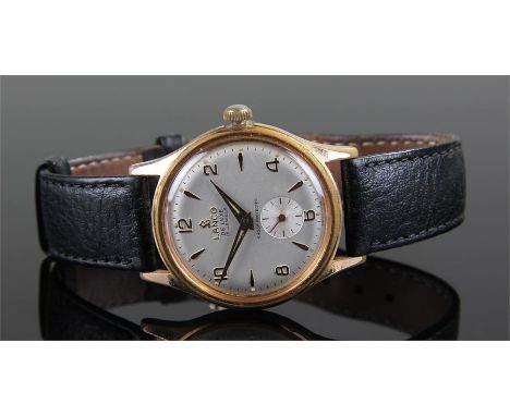 Lanco gentleman's gold plated wristwatch, the silvered dial with hour and baton markers, subsidiary seconds dial, manual wind