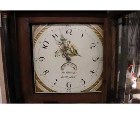 An 18th Century oak and mahogany cross banded cottage longcase clock with 30hour movement and painted dial by J.N. Phillips B