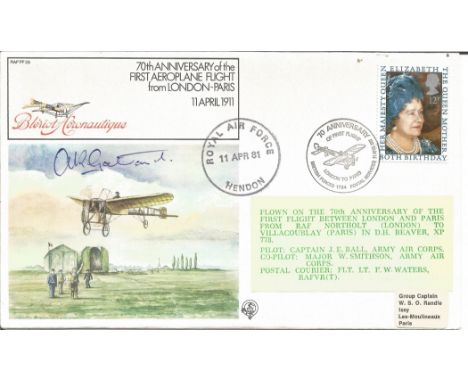 Fl Lt A Gatward DSO DFC Signed and Flown Commemorative Cover 70th Anniversary of the First Aeroplane Flight from London to Pa
