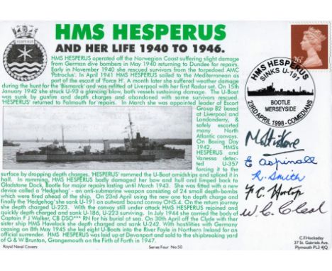Captain The Lord Mottistone Signed, Multi signed FDC. HMS Hesperus And Her Life 1940 To 1946. Also Signed By E Aspinall, R Sm