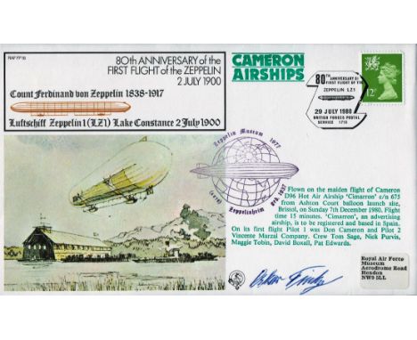 Zeppelin Oskar Fink signed 80th Anniversary of the First Flight of the Zeppelin 2 July 1900 Cover No. 1423 of 1481. Flown on 