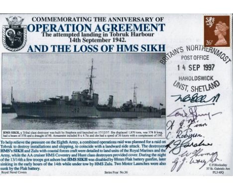Multi signed FDC. Commemorating the Anniversary Of Operation Agreement, The attempted landing in Tobruk Harbour 14th Septembe