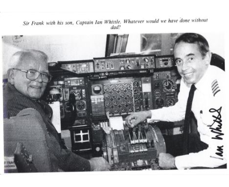 Concorde. A 8x6 black and white photo of Sir Frank Whittle with his Son Captain Ian Whittle. Photo signed by Captain Ian Whit