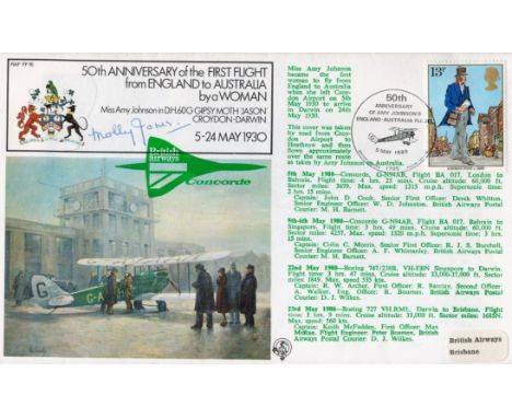 Molly Jones signed FDC 50th Anniversary of the First Flight from England to Australia by a Woman, Amy Johnson in DH60G Gipsy 