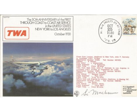 Cpt. Silas Morehouse signed FDC 50th Anniversary of the First Through Coast to Coast Air Service in the United States New Yor